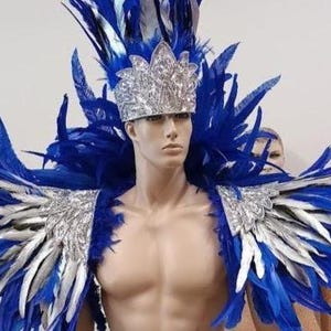 Ares Feder Schulterstück und Showman Kopfschmuck – Karneval Showkostüm – Cocktail & Nandu Federn Set Bild 4