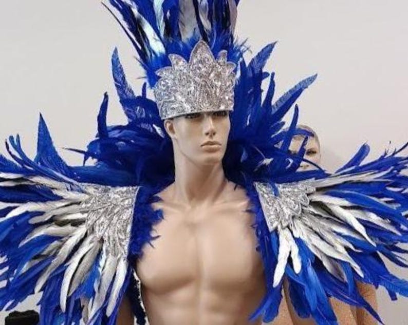 Ares Feder Schulterstück und Showman Kopfschmuck – Karneval Showkostüm – Cocktail & Nandu Federn Set Bild 4