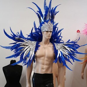 Ares Feder Schulterstück und Showman Kopfschmuck – Karneval Showkostüm – Cocktail & Nandu Federn Set Bild 3