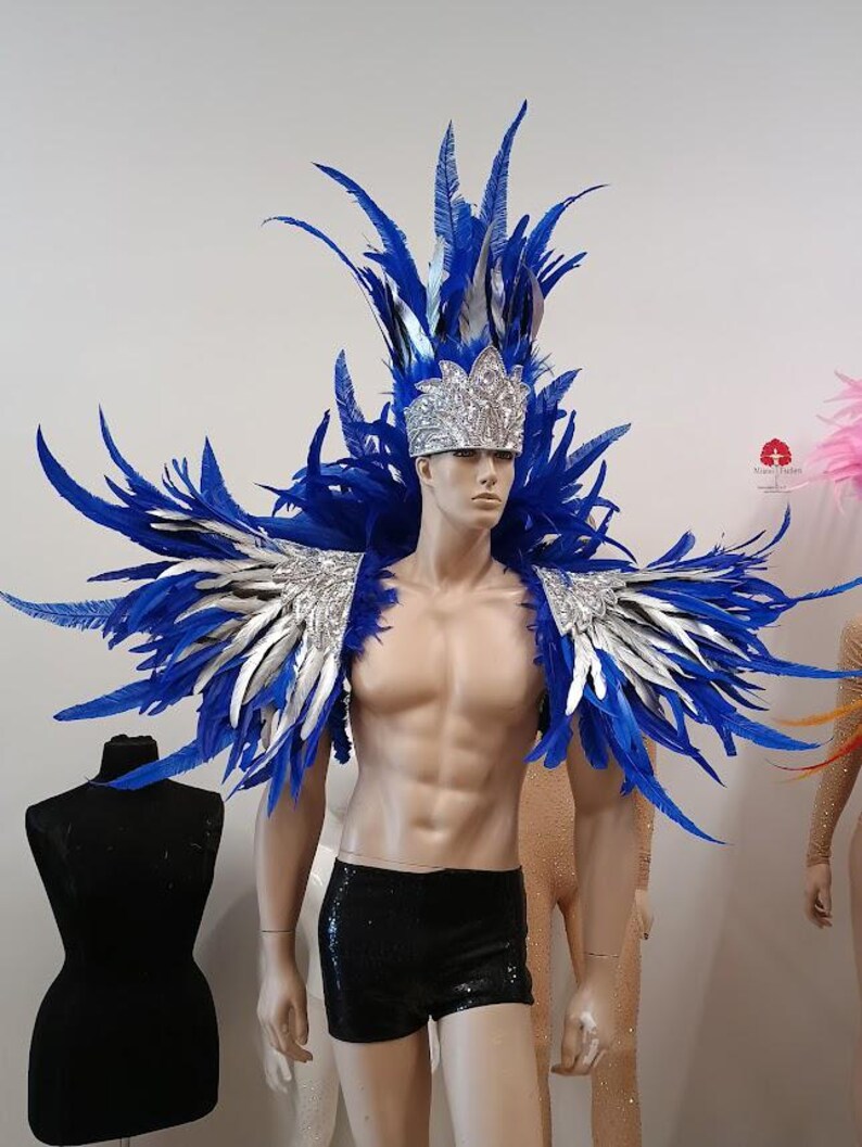 Ares Feder Schulterstück und Showman Kopfschmuck – Karneval Showkostüm – Cocktail & Nandu Federn Set Bild 3