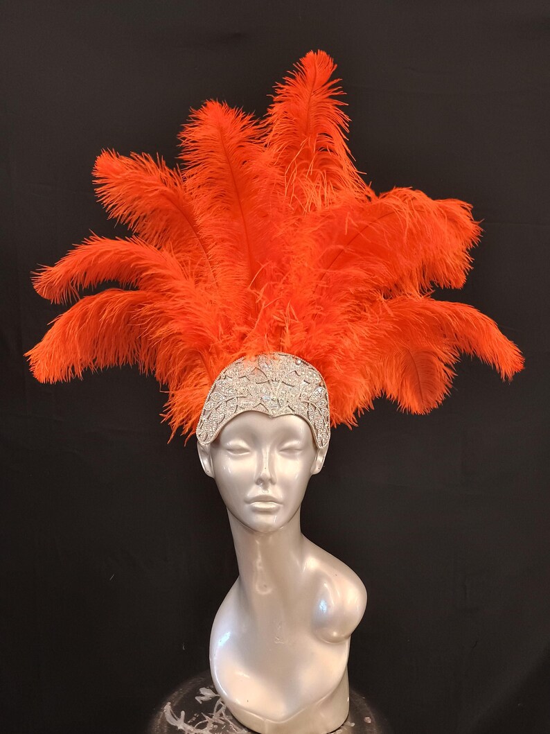 Carnival FEATHERS Halloween Open Face New Rhinestone Crown Feather headpiece height is approx. 12"-14" (30-36 cm). image 8