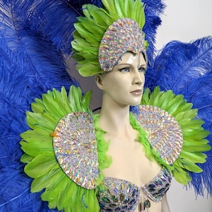 Costume de carnaval Rihanna plumes strass Costume de samba ailes d&#39;ange Fantasy Fest ensemble de showgirl carnaval Hora Loca