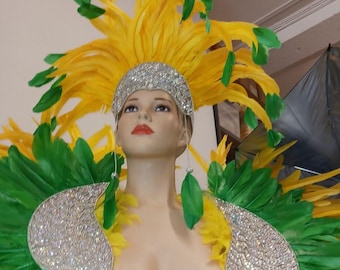 Luna Carnival Costume feathers rhinestone Samba Costume Angel Wings Fantasy Fest Carnival Showgirl Set Hora Loca