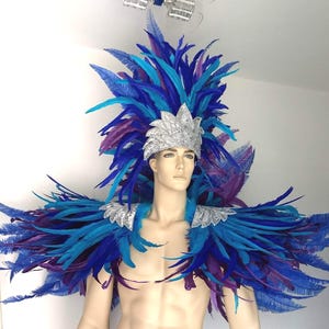 Ares Feder Schulterstück und Showman Kopfschmuck – Karneval Showkostüm – Cocktail & Nandu Federn Set Bild 6