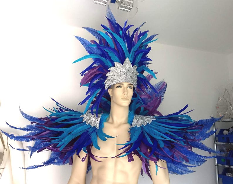 Ares Feder Schulterstück und Showman Kopfschmuck – Karneval Showkostüm – Cocktail & Nandu Federn Set Bild 6