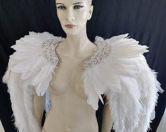 Charreteras con plumas de hombro, diamantes de imitación y cristales para carnaval, alas de ángel, diamantes de imitación, hechas en EE. UU.