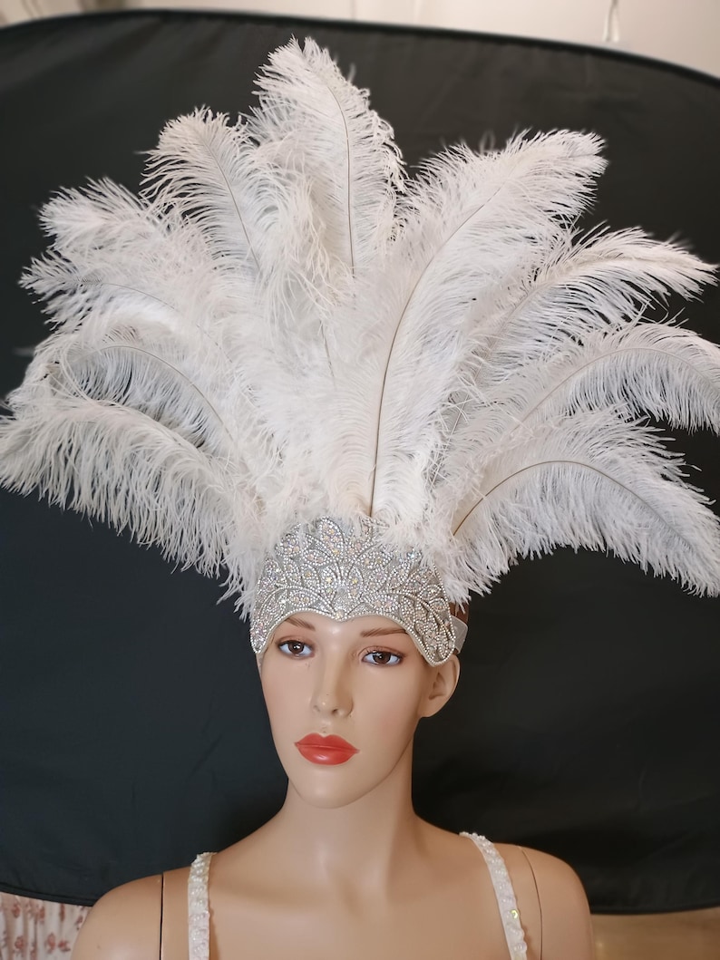 Carnival FEATHERS Halloween Open Face New Rhinestone Crown Feather headpiece height is approx. 12"-14" (30-36 cm). image 18