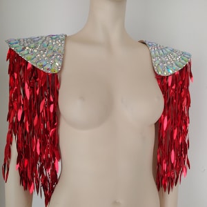 Large AB Crystal Epaulets  AB  Color Laser Cut Sequin Fringes  Carnival Set  epaulettes  shoulder Pads Fringe Jewelry