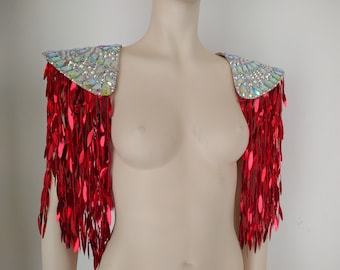 Large AB Crystal Epaulets  AB  Color Laser Cut Sequin Fringes  Carnival Set  epaulettes  shoulder Pads Fringe Jewelry