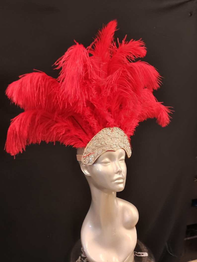 Carnival FEATHERS Halloween Open Face New Rhinestone Crown Feather headpiece height is approx. 12"-14" (30-36 cm). image 5