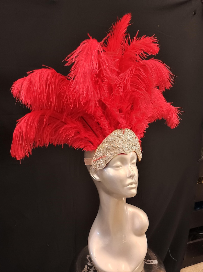 Carnival FEATHERS Halloween Open Face New Rhinestone Crown Feather headpiece height is approx. 12"-14" (30-36 cm). image 14