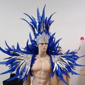 Ares Feder Schulterstück und Showman Kopfschmuck – Karneval Showkostüm – Cocktail & Nandu Federn Set Bild 2