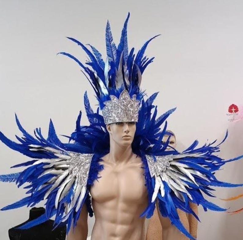 Ares Feder Schulterstück und Showman Kopfschmuck – Karneval Showkostüm – Cocktail & Nandu Federn Set Bild 2