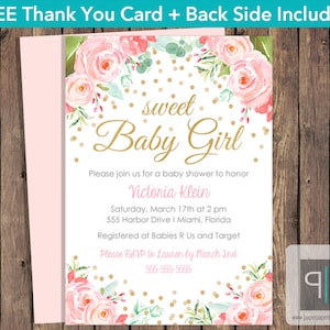 INSTANT DOWNLOAD Roses Baby Shower Invitation Editable Pink | Etsy