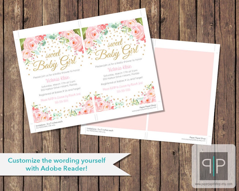 INSTANT DOWNLOAD Roses Baby Shower Invitation Editable Pink | Etsy