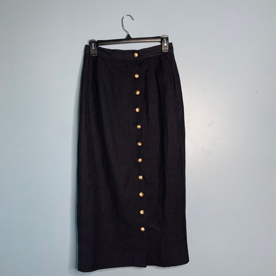 Vintage Black Linen Button Front Skirt