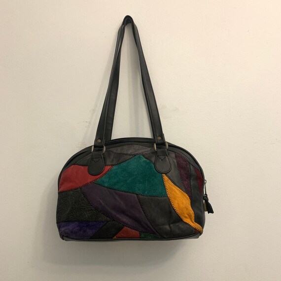 Vintage Black Leather Patchwork Purse