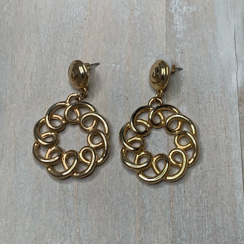 Vintage Gold Circle Swirl Push Back Drop Earrings
