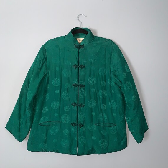 Vintage Green Silk Mandarin Collar Jacket