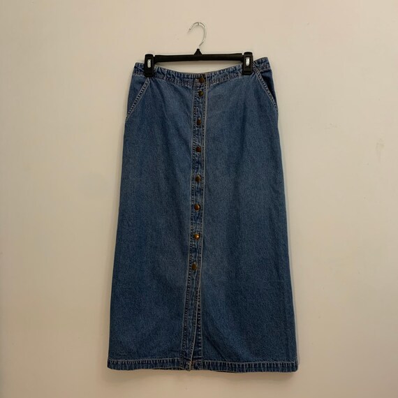 Vintage Long Denim Button Front Skirt with Pockets