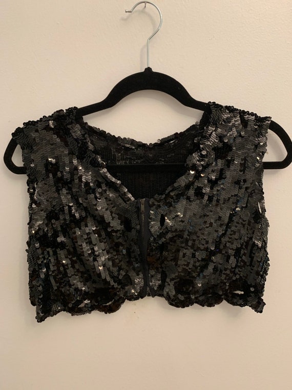 Vintage Cropped Black Sequins Vest