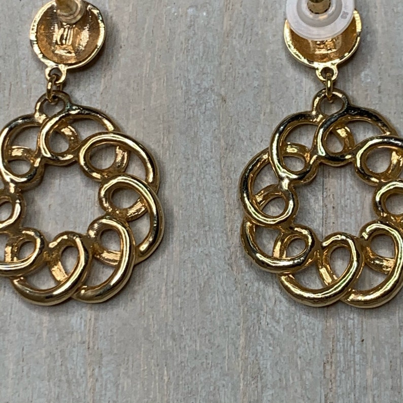 Vintage Gold Circle Swirl Push Back Drop Earrings