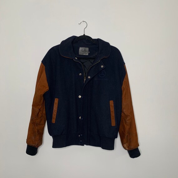 Vintage Mercedese Benz Navy Blue Wool & Tan Suede