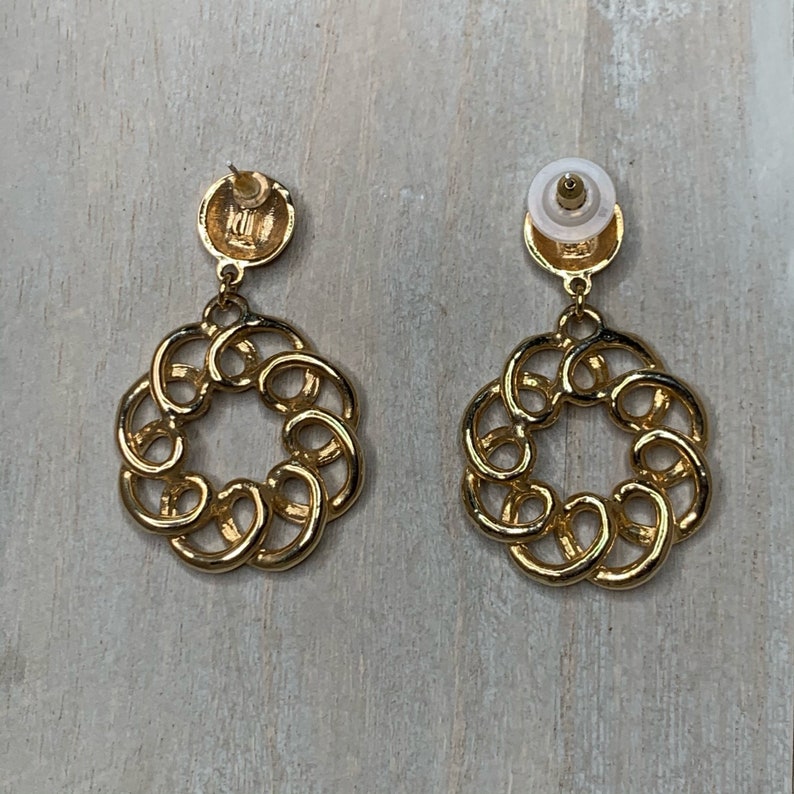 Vintage Gold Circle Swirl Push Back Drop Earrings