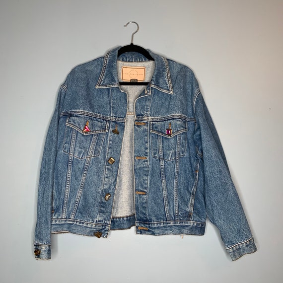 Vintage Denim Jacket with Faux Gemstone Buttons AS