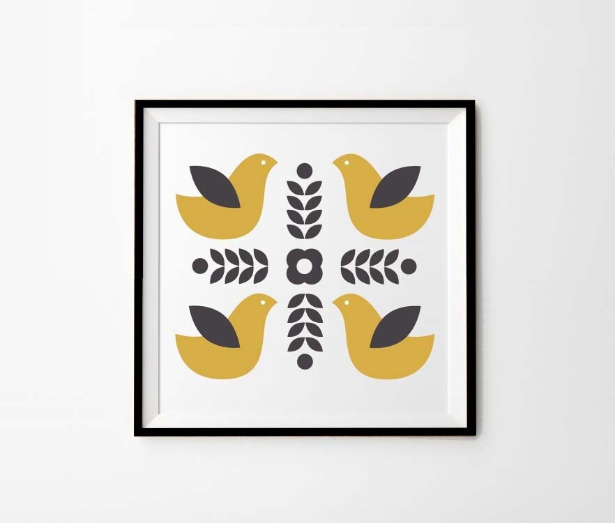 Bird Art 8 X 8 In 10 X 10 In 12 X 12 In Mustard Birds - Etsy