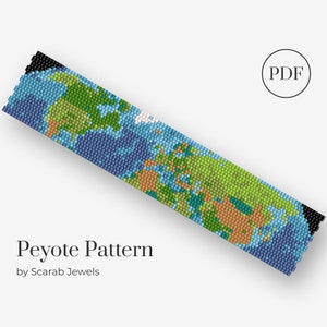 Karte der Erde Muster | Peyote Perlen Armband | Manschette Perlenmuster | Miyuki Delica | PDF Sofortdownload
