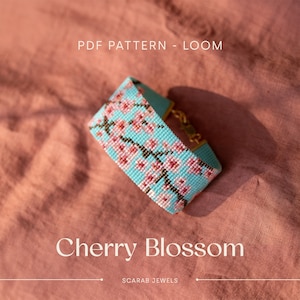 Cherry Blossom Pattern | Loom Beading Bracelet | Cuff Bead Pattern | Miyuki Delica | PDF Instant Download