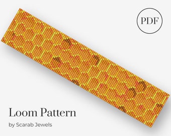 Honeycomb Pattern | Loom Beading Bracelet | Cuff Bead Pattern | Miyuki Delica | PDF Instant Download