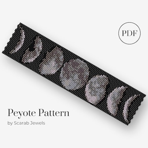 Moon Phases Pattern | Peyote Beading Bracelet | Cuff Bead Pattern | Miyuki Delica | PDF Instant Download