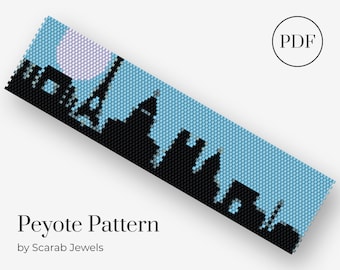 Paris Skyline Pattern | Peyote Beading Bracelet | Cuff Bead Pattern | Miyuki Delica | PDF Instant Download