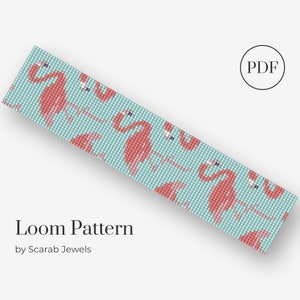 Flamingos Pattern | Loom Beading Bracelet | Cuff Bead Pattern | Miyuki Delica | PDF Instant Download