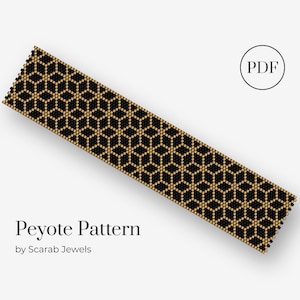 Würfel Retro Muster | Art Deco Tapete | Peyote Perlen Armband | Manschette Perlenmuster | Miyuki Delica | PDF Sofortdownload