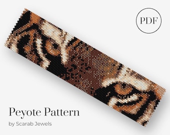 Motif yeux de tigre | Bracelet de perles peyotl | Motif de perles de manchette | Miyuki Delica | Téléchargement instantané PDF