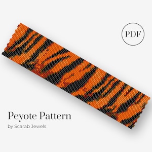 Tigerstreifen-Muster | Peyote Perlen Armband | Manschette Perlenmuster | Miyuki Delica | PDF Sofortdownload