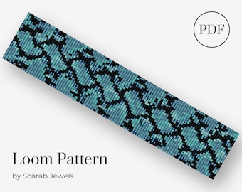 Blue Snakeskin Pattern | Loom Beading Bracelet | Cuff Bead Pattern | Miyuki Delica | PDF Instant Download