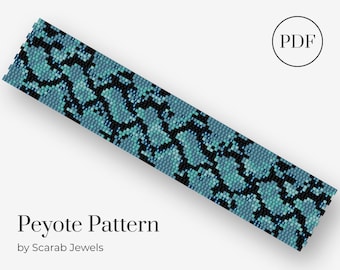 Blue Snakeskin Pattern | Peyote Beading Bracelet | Cuff Bead Pattern | Miyuki Delica | PDF Instant Download