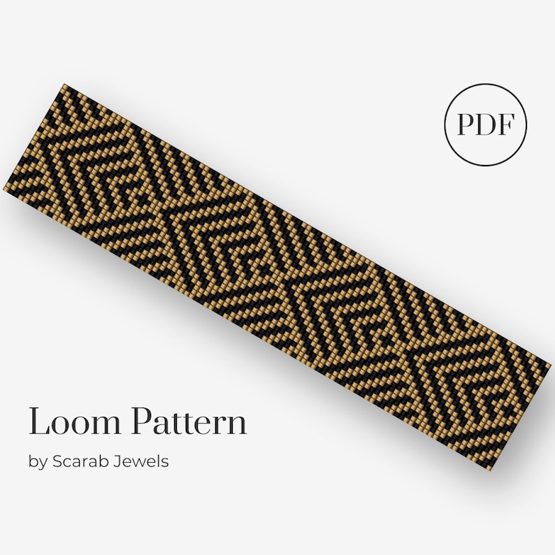 Art Deco Rhombuses Pattern Retro Wallpaper Loom Beading Bracelet Cuff Bead Pattern Miyuki Delica PDF Instant Download image 1