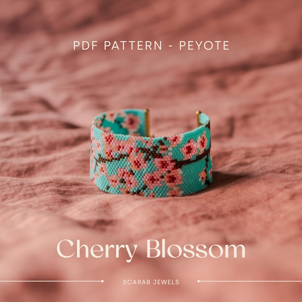 Cherry Blossom Pattern | Peyote Beading Bracelet | Cuff Bead Pattern | Miyuki Delica | PDF Instant Download