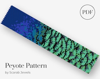 Peacock Neck Feathers Pattern | Peyote Beading Bracelet | Cuff Bead Pattern | Miyuki Delica | PDF Instant Download