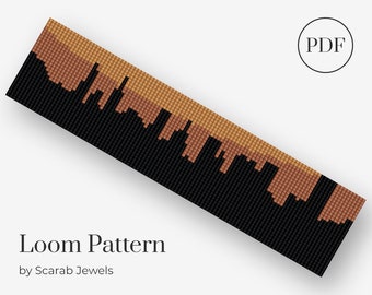 NYC New York City Sunset Skyline Pattern | Loom Beading Bracelet | Cuff Bead Pattern | Miyuki Delica | PDF Instant Download