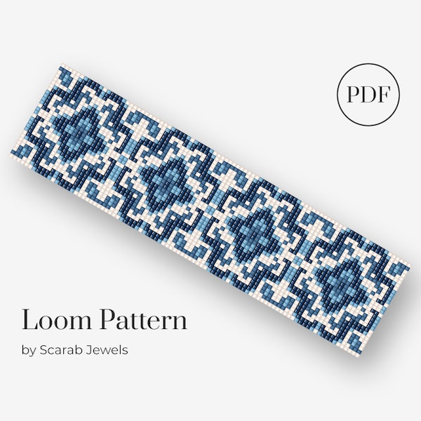 Blue Porcelain Pattern | Loom Beading Bracelet | Cuff Bead Pattern | Miyuki Delica | PDF Instant Download