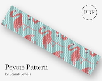 Flamingos Pattern | Peyote Beading Bracelet | Cuff Bead Pattern | Miyuki Delica | PDF Instant Download