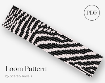 Patrón de rayas de cebra / Pulsera de abalorios en telar / Patrón de abalorios para puños / Miyuki Delica / Descarga instantánea en PDF