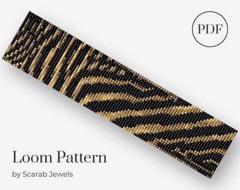 Pulsera de cuentas con rayas doradas de cebra / Patrón de cuentas para brazalete / Miyuki Delica / Descarga instantánea en PDF