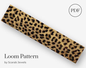 Patrón de estampado de leopardo / Pulsera de abalorios con telar / Patrón de abalorios para puños / Miyuki Delica / Descarga instantánea en PDF